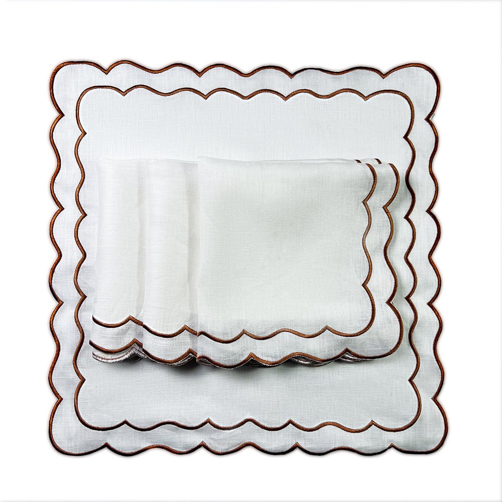 Double Embroidered edge French Organic flax placemat Wedding table cloth Linen Napkins with patterns French Luxury dinner mat