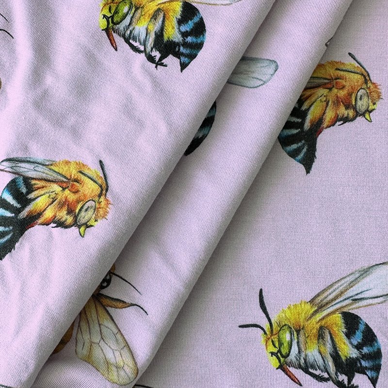 Custom Oem&Odm Digital Printed Sweet Bee Design Bamboo Fiber Fabric Bamboo Cotton Blend Fabric By the Meter for Baby Rompers