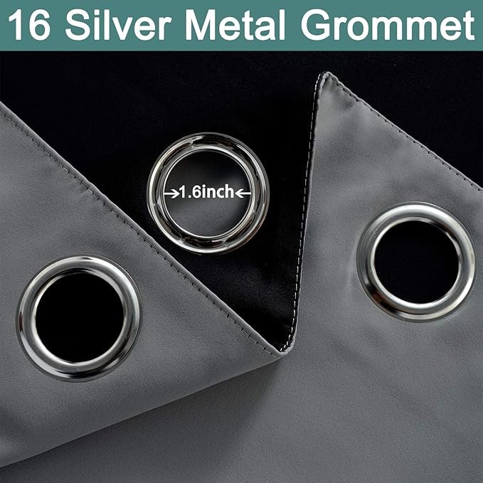 100% Blackout Thermal Insulated Grommet Curtains, Noise Reducing Barrier Panel for Sliding Glass Door
