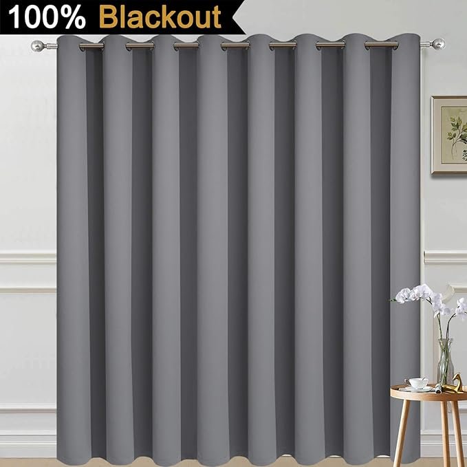 100% Blackout Thermal Insulated Grommet Curtains, Noise Reducing Barrier Panel for Sliding Glass Door