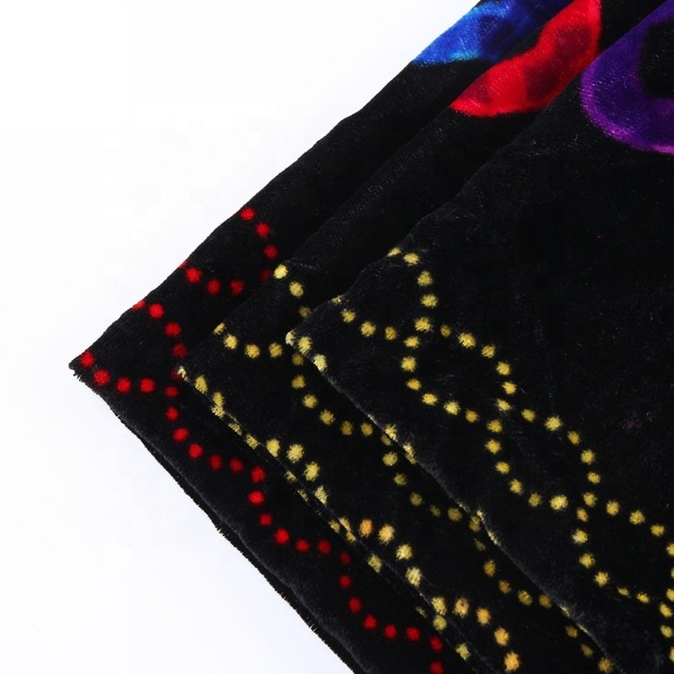 Custom printing black purple 100 polyester dubai abaya velour for garment velvet fabric content