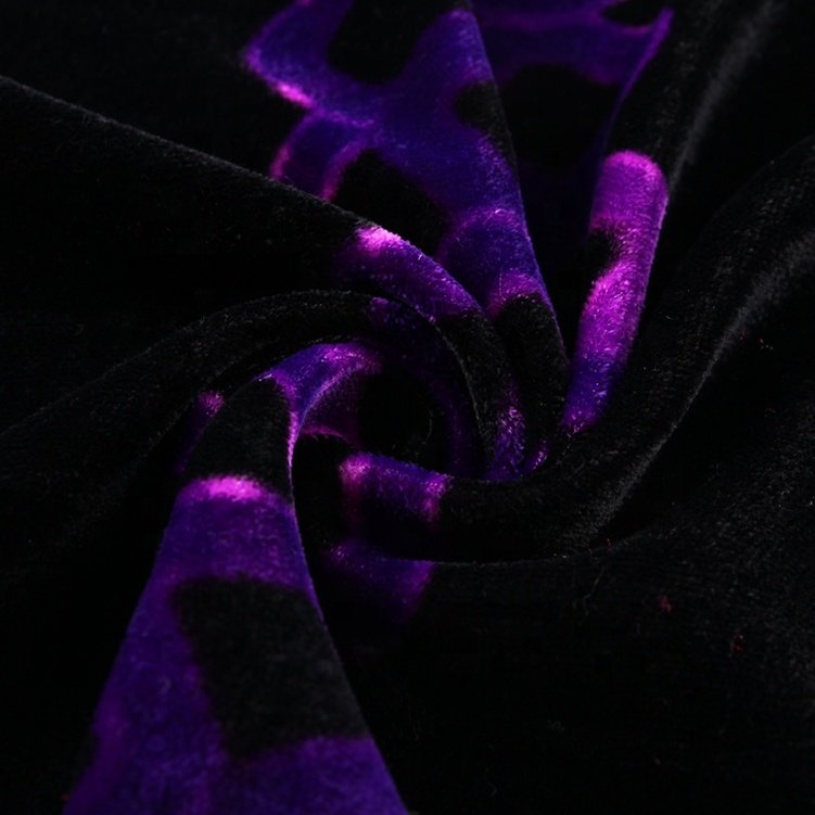 Custom printing black purple 100 polyester dubai abaya velour for garment velvet fabric content