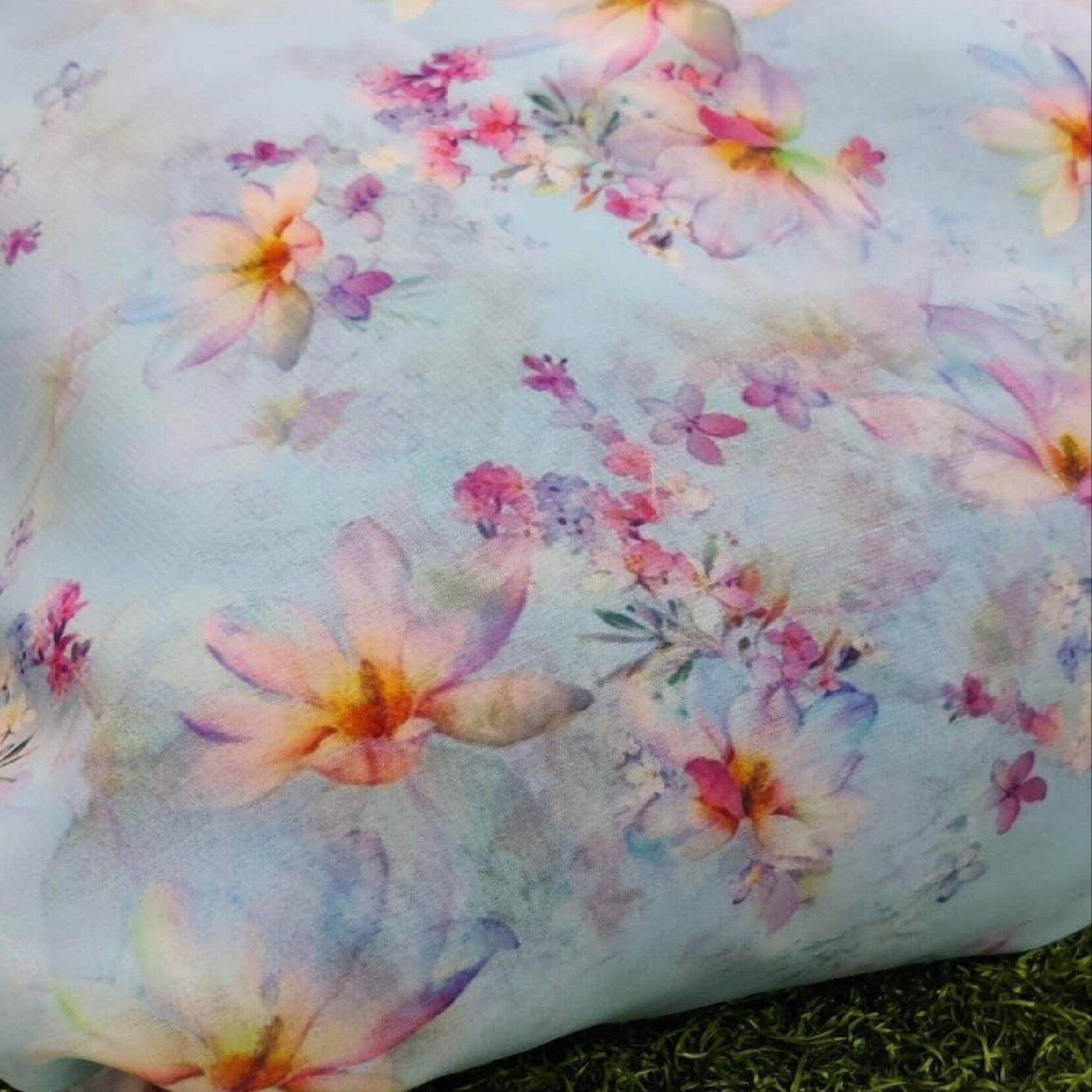 Handmade Georgette Digital Print Fabric By The Yard Medium Weight Wedding Dress Fabric Summer Floral Linen Fabric