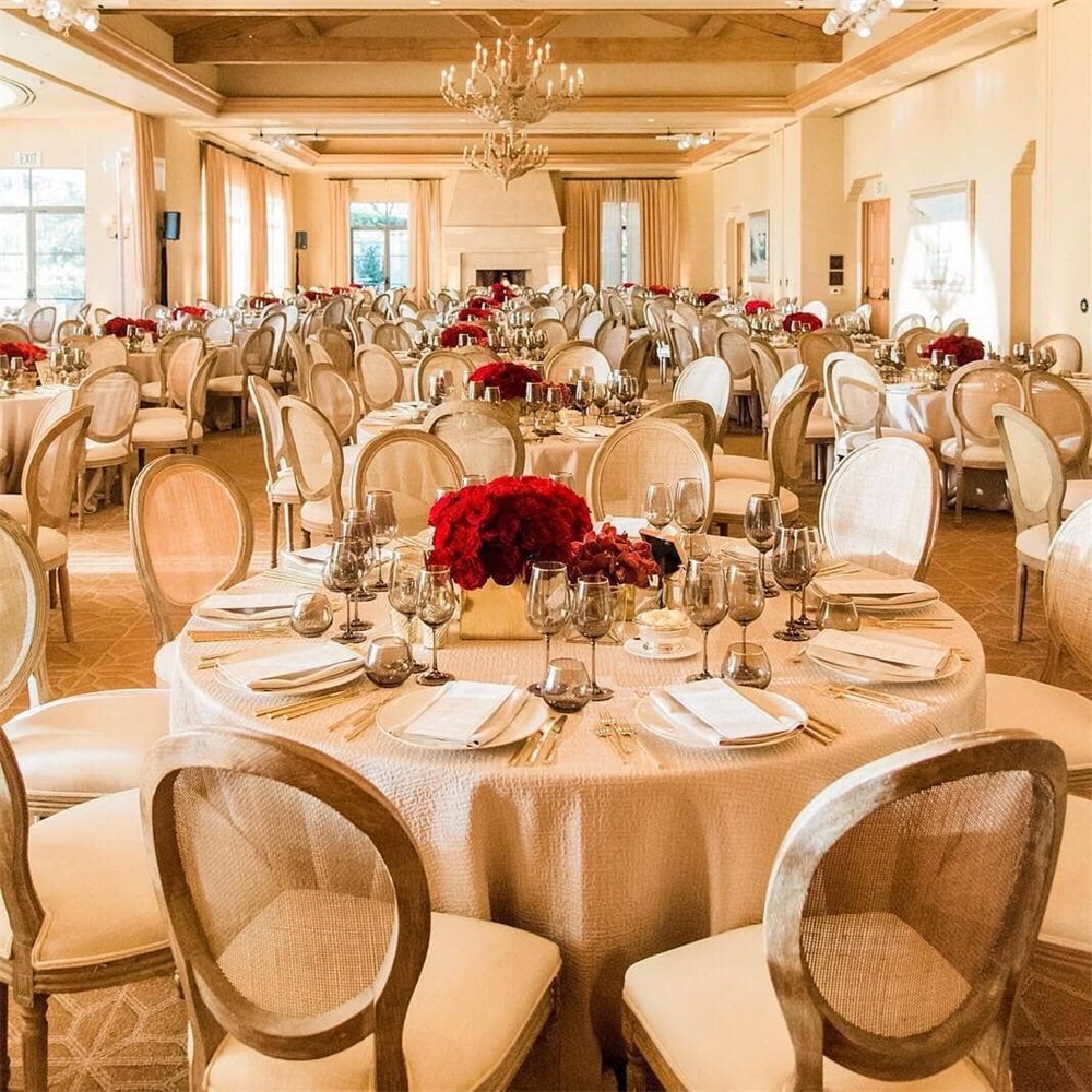 Wholesale French Country Dining room Furniture Banquet Tufted Linen Wood Wedding dining chair