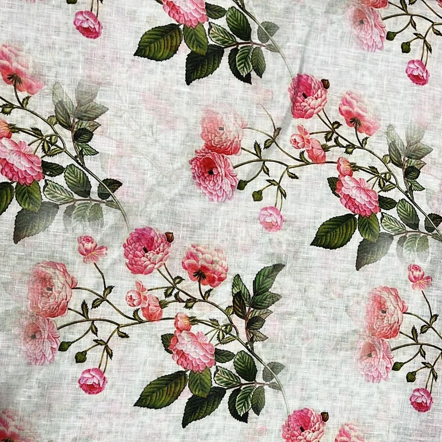 100% European Flax Linen Shirting Fabric Digital Printing 120 Gsm Breathable Soft Comfortable Dress Fabric Girls Woven Plain