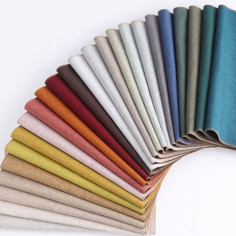 China factory Vintage 100% Polyester Linen Looking Woven Plain Weaved sofa upholstery Fabric