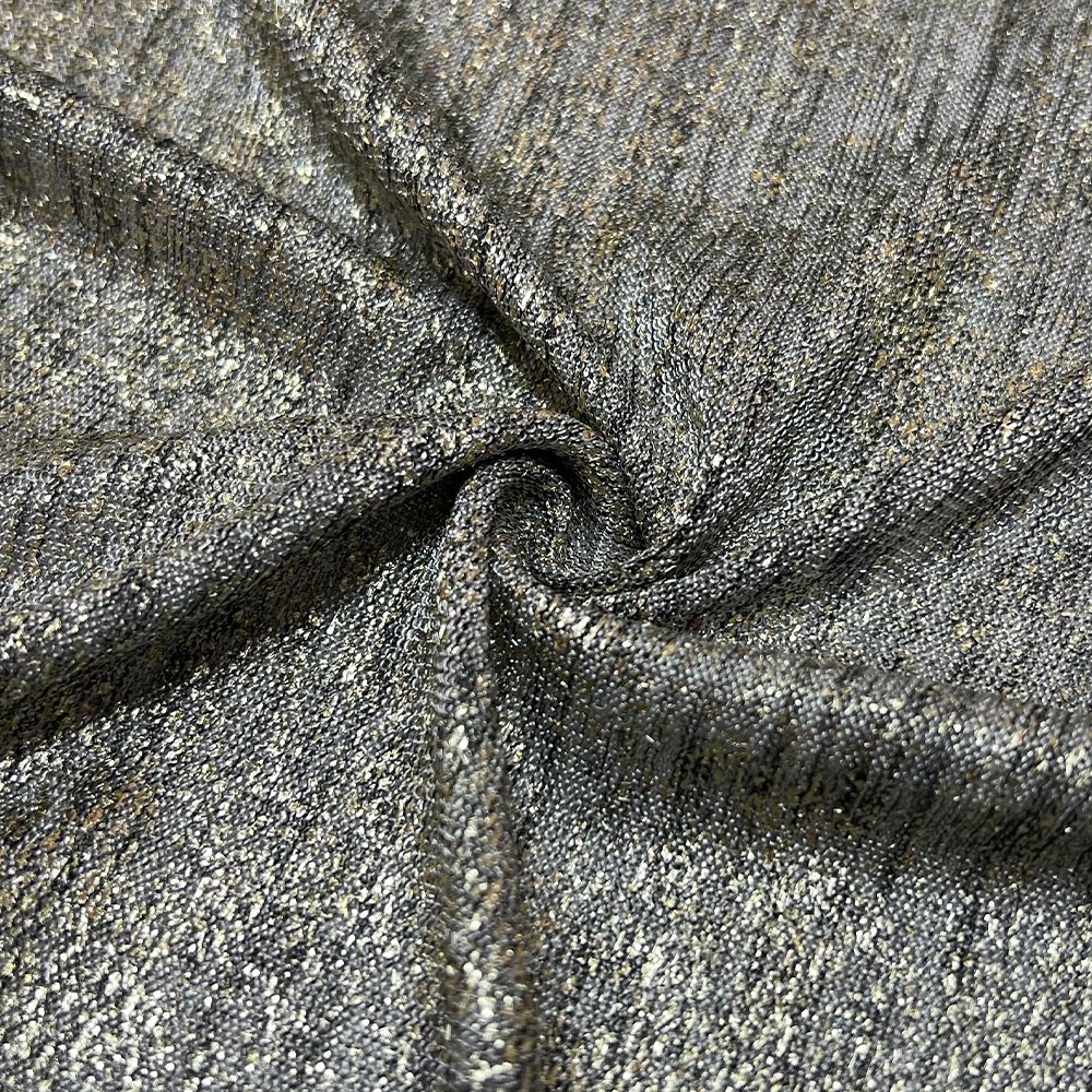 Best selling soft handfeeling 158gsm tr polyester rayon foil sweater knit hacci fabric