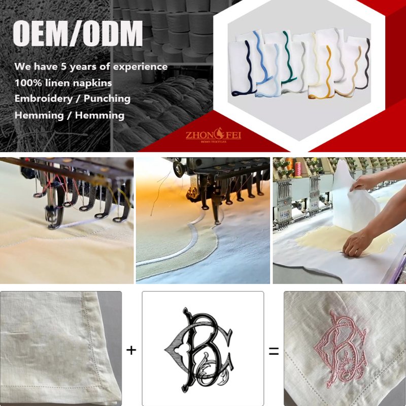 Wholesale Custom monogram Embroidery Hemstitch flatware Plain Table Napkin White Nature French Flax Wedding cocktail napkins
