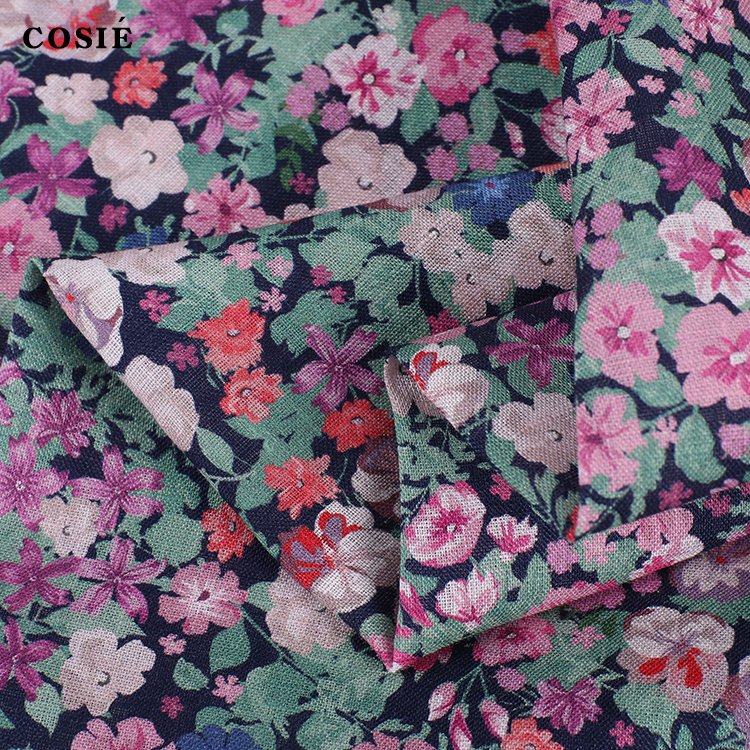 Custom Flower Design No Moq Floral Digital Printed 100% Pure Soft Linen 110gsm Textile Fabric for Shirts