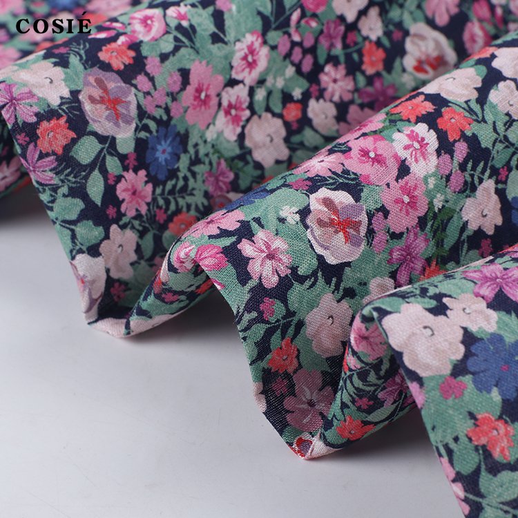 Custom Flower Design No Moq Floral Digital Printed 100% Pure Soft Linen 110gsm Textile Fabric for Shirts