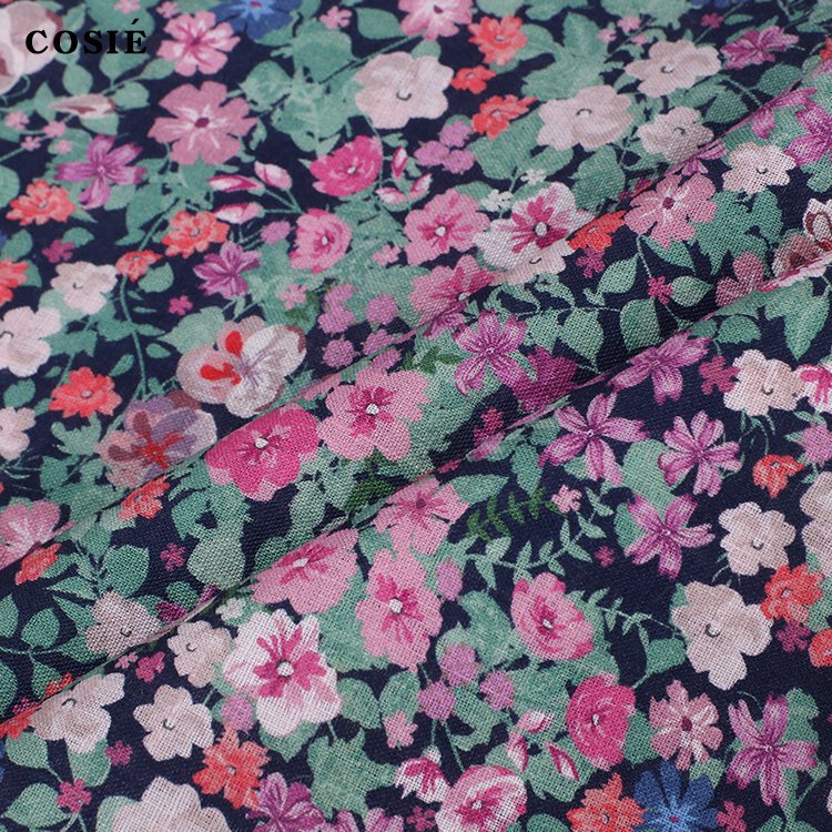Custom Flower Design No Moq Floral Digital Printed 100% Pure Soft Linen 110gsm Textile Fabric for Shirts
