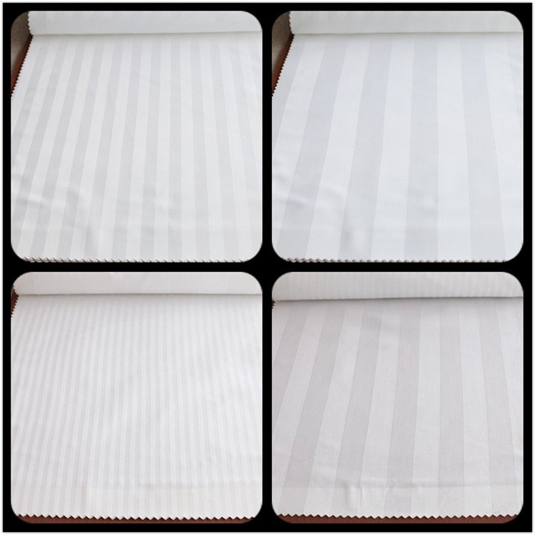 Changxing supplier hotel bedding set cover 3cm stripe bleached white 100% polyester fabric for bed sheets in rolls