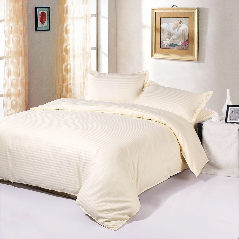 Changxing supplier hotel bedding set cover 3cm stripe bleached white 100% polyester fabric for bed sheets in rolls