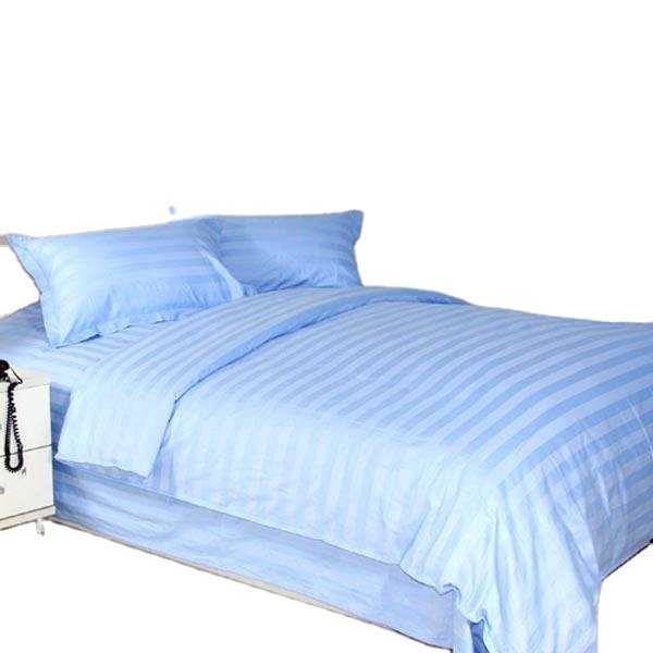Changxing supplier hotel bedding set cover 3cm stripe bleached white 100% polyester fabric for bed sheets in rolls