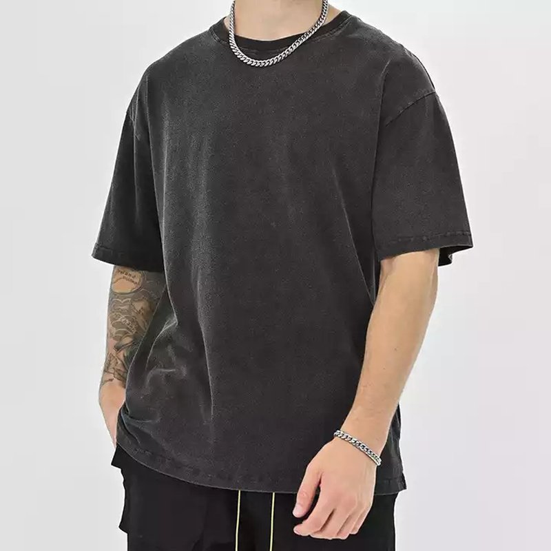 Wholesale Vintage Style Acid Wash Logo Printed Men's Heavyweight Cotton Oversize T-Shirt Blank Jersey Fabric