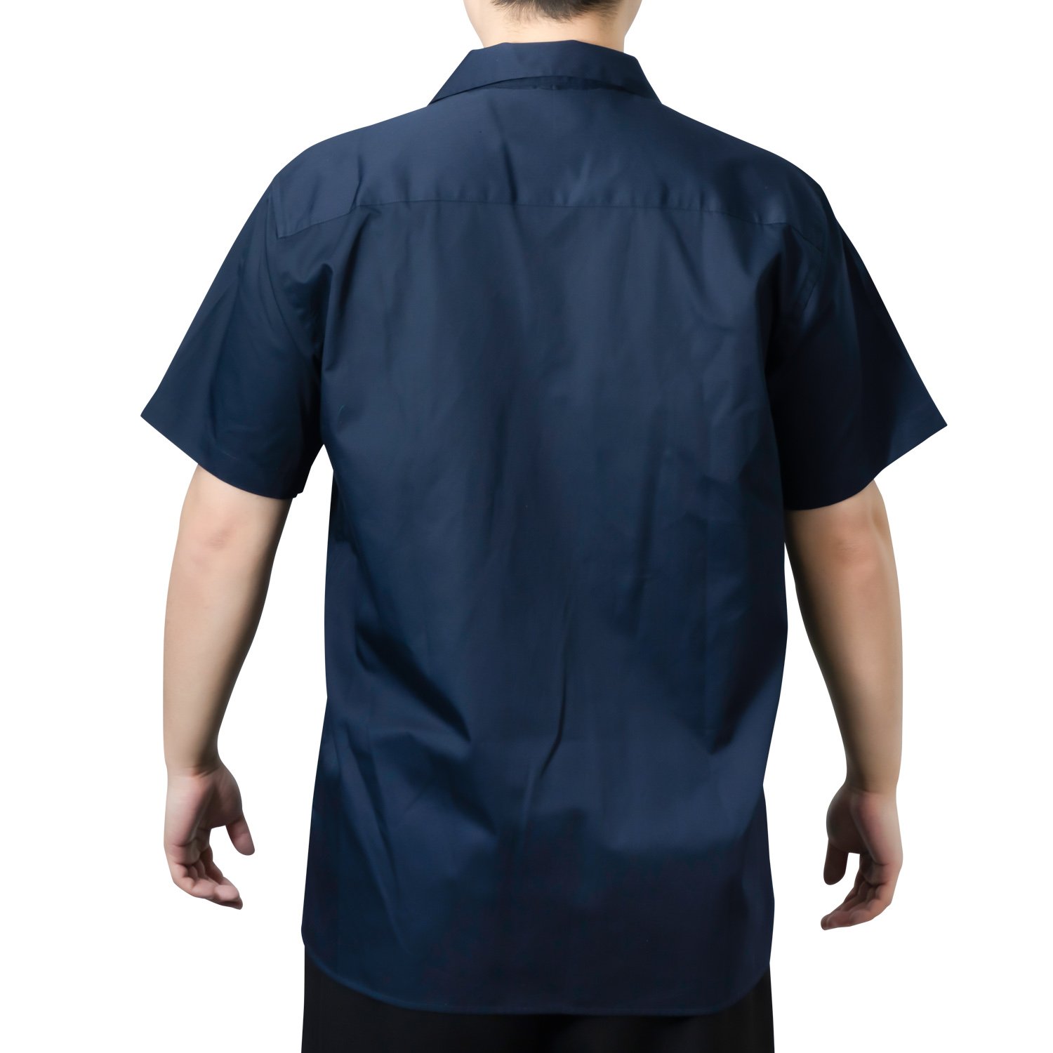 Casual Wear Outdoor Navy Blue Solid Color Short Sleeve Cotton Work Shirts for Men Customized Logo Poplin Fabric Woven Embroidery