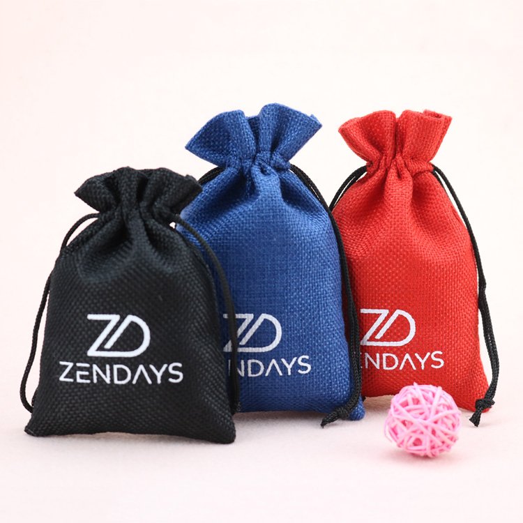 Wholesale recycled small drawstring linen bag with logo for gift packaging jute bag drawstring for jewelry & display