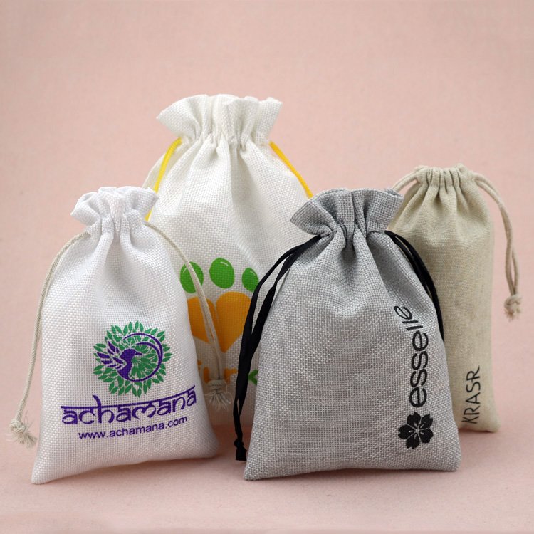 Wholesale recycled small drawstring linen bag with logo for gift packaging jute bag drawstring for jewelry & display