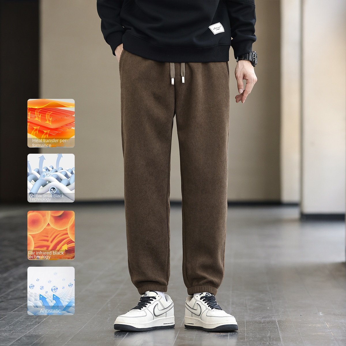 Men's Casual Fitness Pants Thick Warm Spandex Woven Fabric Drawstring Closure Stylish Printed Comfortable Outdoor Activities