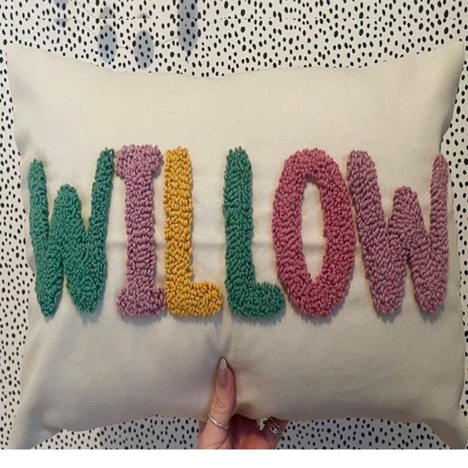 Latest Design Hand Tufted Punch Needle Cushion Cover 100% Cotton Comfortable Soft Texture Durability Willow Wording Chair Pillow