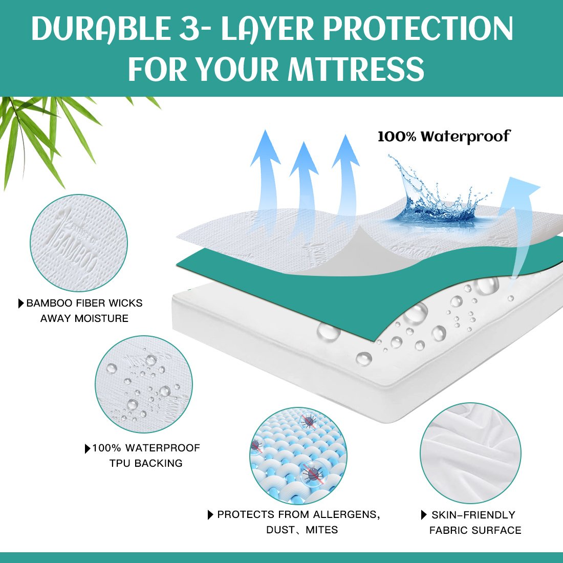 Wholesale Fitted Bamboo Fiber Waterproof Bed Cover Anti Mite Anti Bed Bug