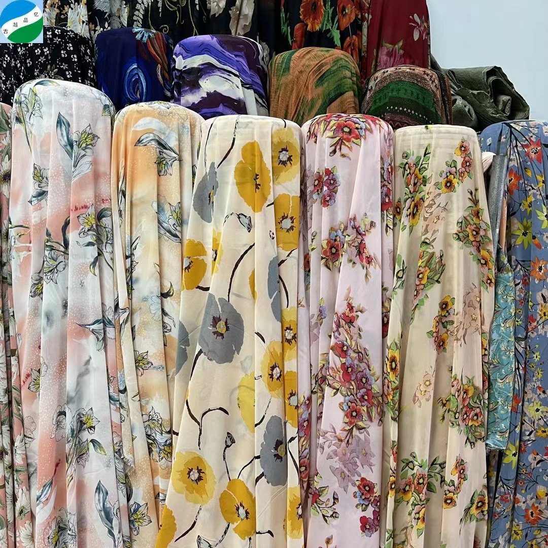 good selling big quantity 100% polyester fabric chiffon bead print stock fabric from shaoxing telas de china