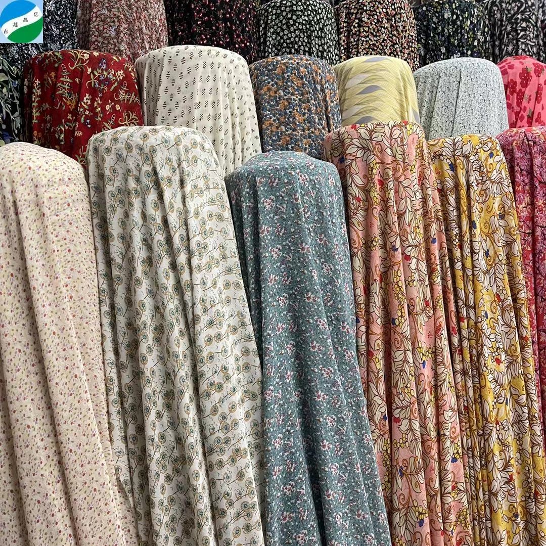 good selling big quantity 100% polyester fabric chiffon bead print stock fabric from shaoxing telas de china