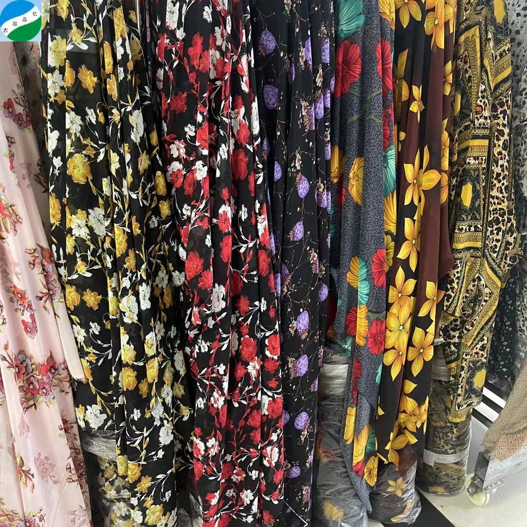 good selling big quantity 100% polyester fabric chiffon bead print stock fabric from shaoxing telas de china