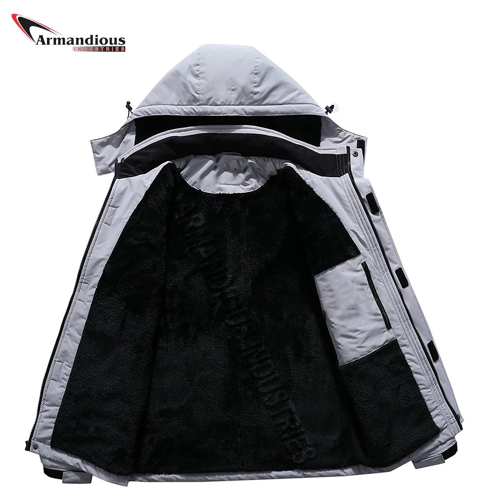 Men's Casual Winter Wind-Proof Jacket with Regular Sleeves Stand Collar Zipper Closure Warm Thick Canvas Fabric