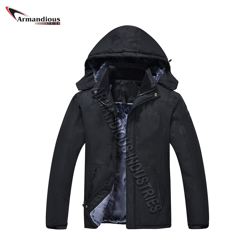 Men's Casual Winter Wind-Proof Jacket with Regular Sleeves Stand Collar Zipper Closure Warm Thick Canvas Fabric