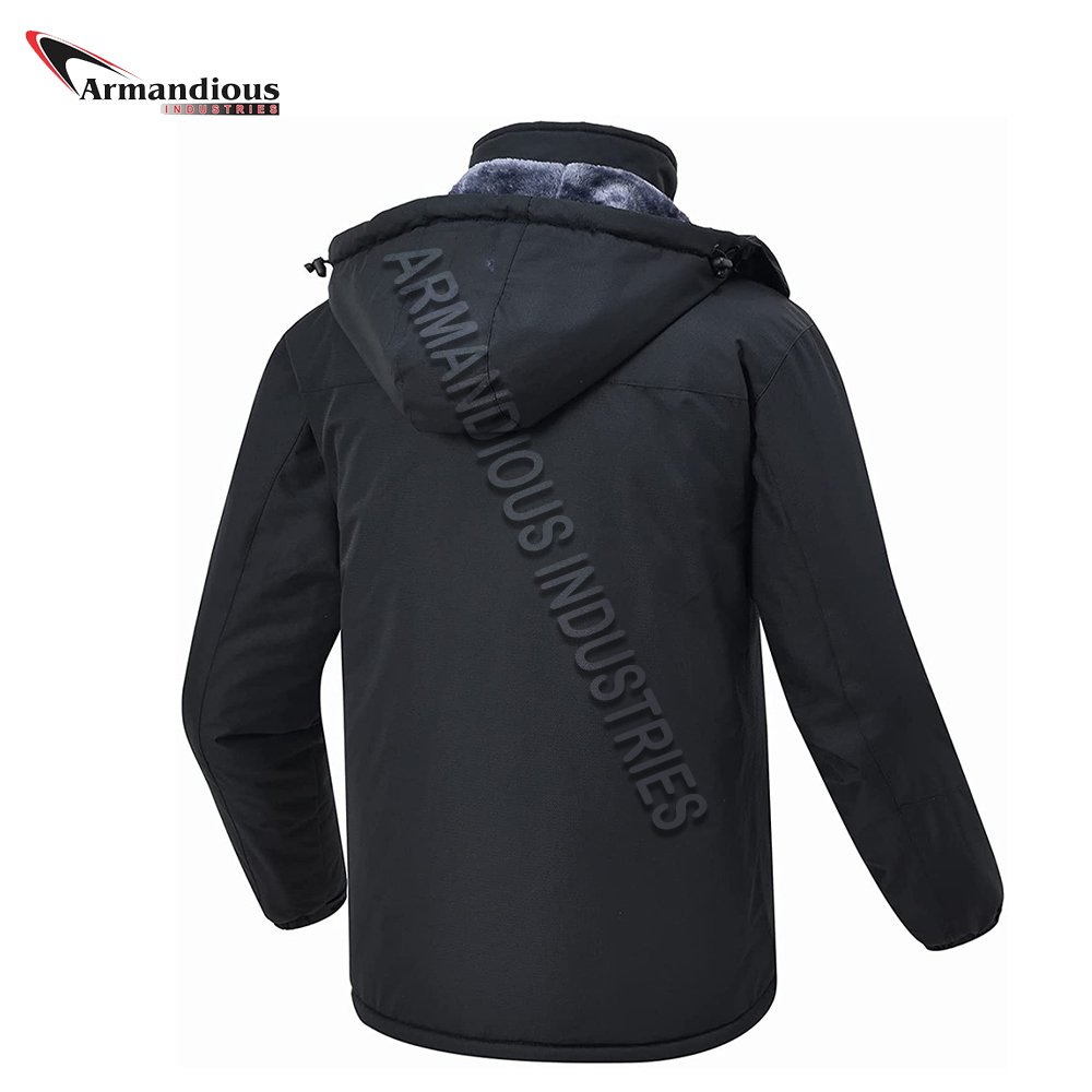 Men's Casual Winter Wind-Proof Jacket with Regular Sleeves Stand Collar Zipper Closure Warm Thick Canvas Fabric