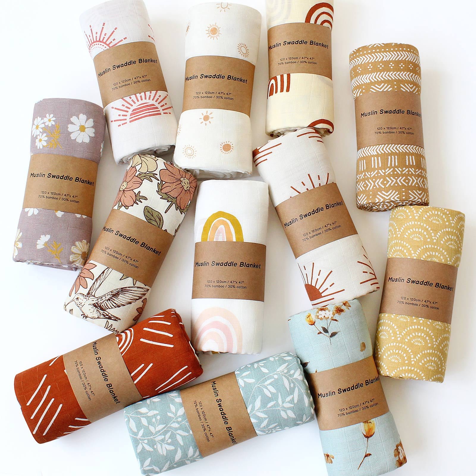 Soft Absorbent Bamboo Cotton Muslin with swaddle wraps Gauze Towel Baby Cloths Earthy Color Collection Lightweight Breathable