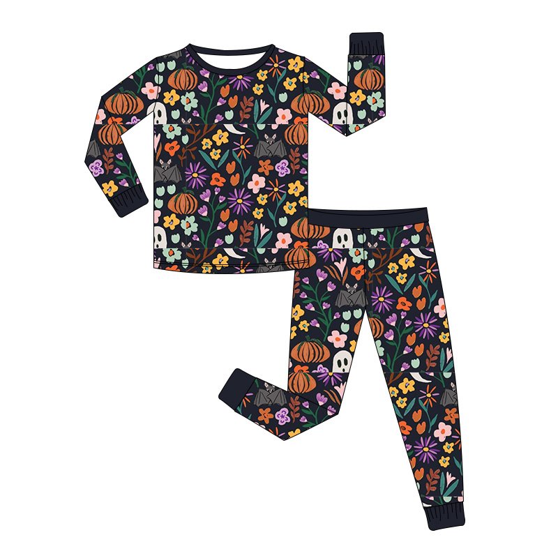Custom designs kids bamboo clothes fall halloween print baby bamboo fiber pajamas boys and girls bamboo romper baby clothes