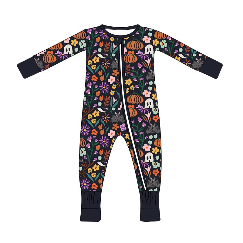 Custom designs kids bamboo clothes fall halloween print baby bamboo fiber pajamas boys and girls bamboo romper baby clothes