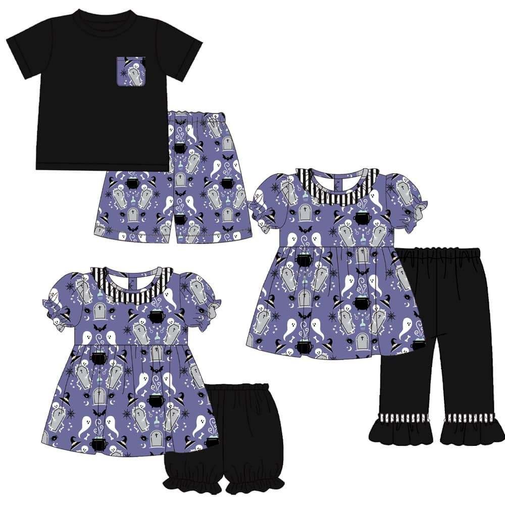 Custom designs kids bamboo clothes fall halloween print baby bamboo fiber pajamas boys and girls bamboo romper baby clothes