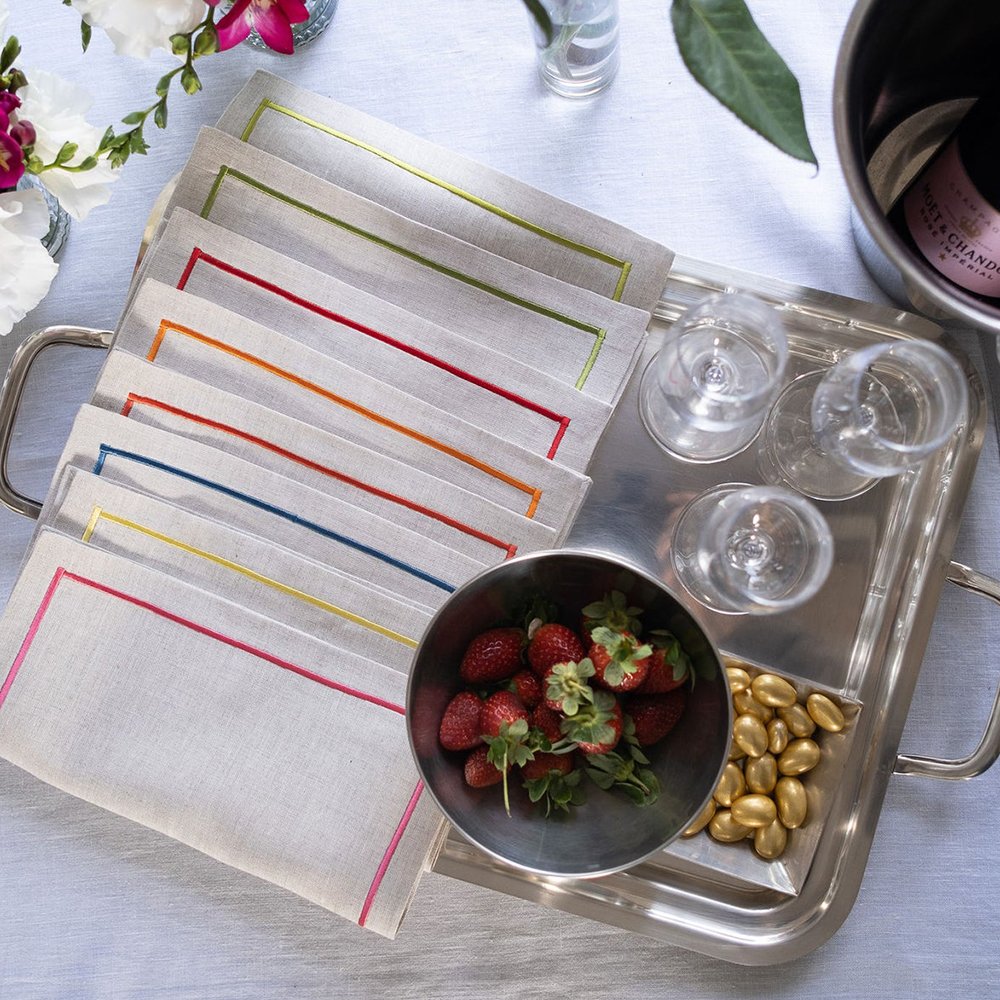 Embroidered edge Wrapped French Luxury Flax pure Linen napkins for wedding Cotton Linen napkin fabric placemat table cloth