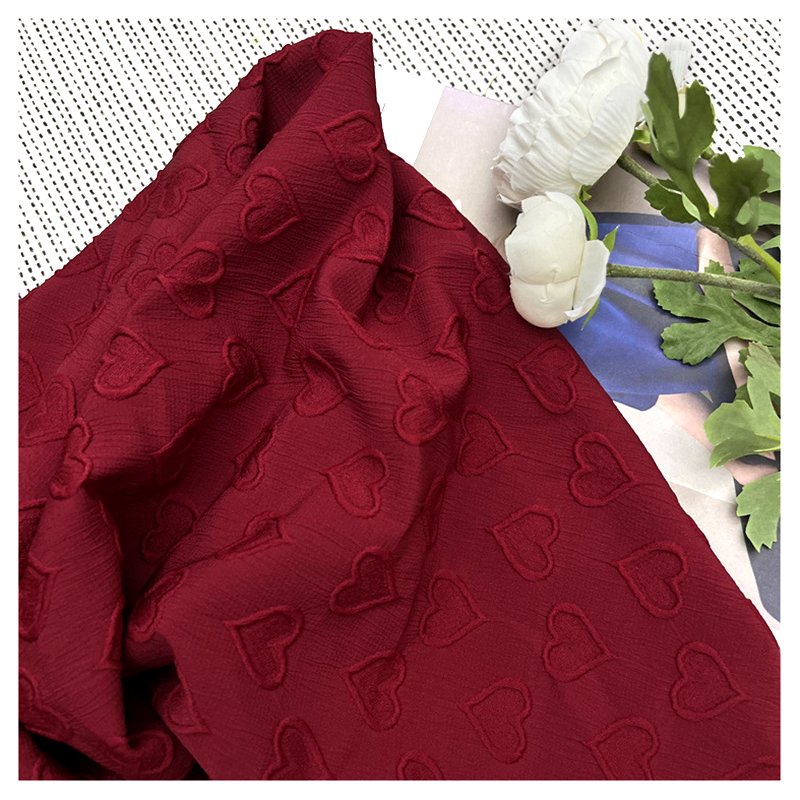 Fabric Chiffon Polyester Cheongsam Hanfu Woven Fabric Four-way Stretch Heart Jacquard Customized 100% Polyester Embossed 100gsm