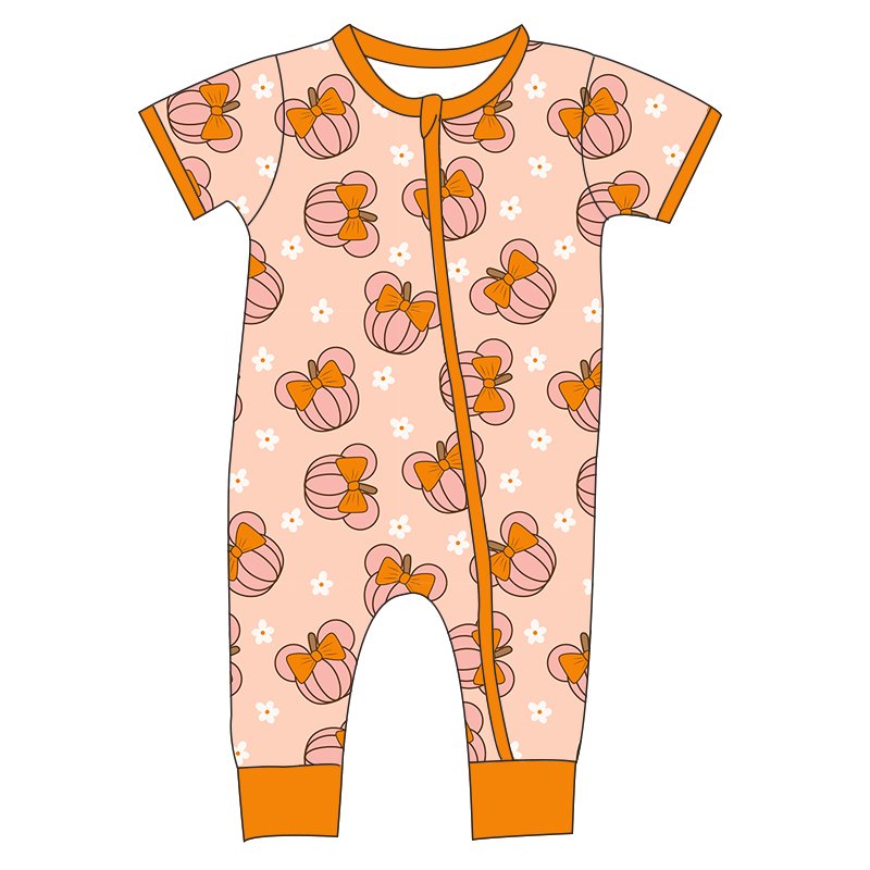 Fashion Toddler Baby Zip Up Jumpsuit Fall Halloween Pattern Kids Bamboo Baby Romper One Piece Bodysuit