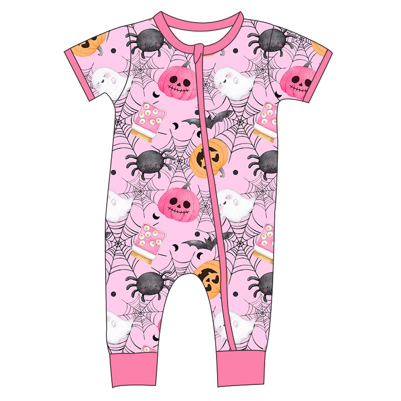 Fashion Toddler Baby Zip Up Jumpsuit Fall Halloween Pattern Kids Bamboo Baby Romper One Piece Bodysuit