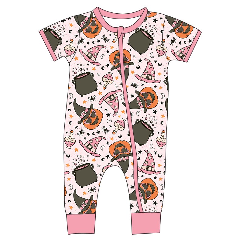 Fashion Toddler Baby Zip Up Jumpsuit Fall Halloween Pattern Kids Bamboo Baby Romper One Piece Bodysuit