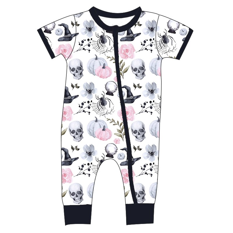 Fashion Toddler Baby Zip Up Jumpsuit Fall Halloween Pattern Kids Bamboo Baby Romper One Piece Bodysuit