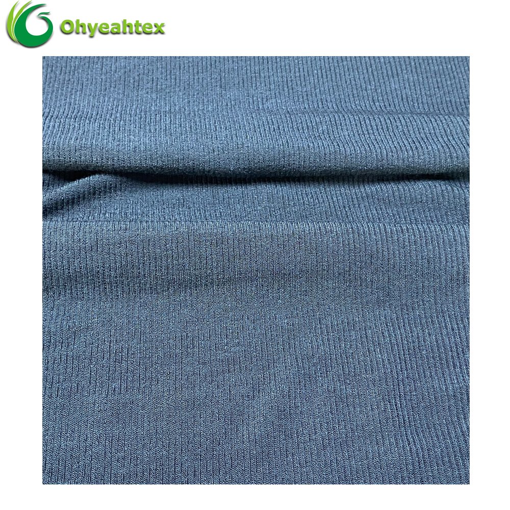 Sustainable 4 way Stretch Knitting 2x1 Rib Spandex Bamboo Fiber Fabric For Sweatshirt
