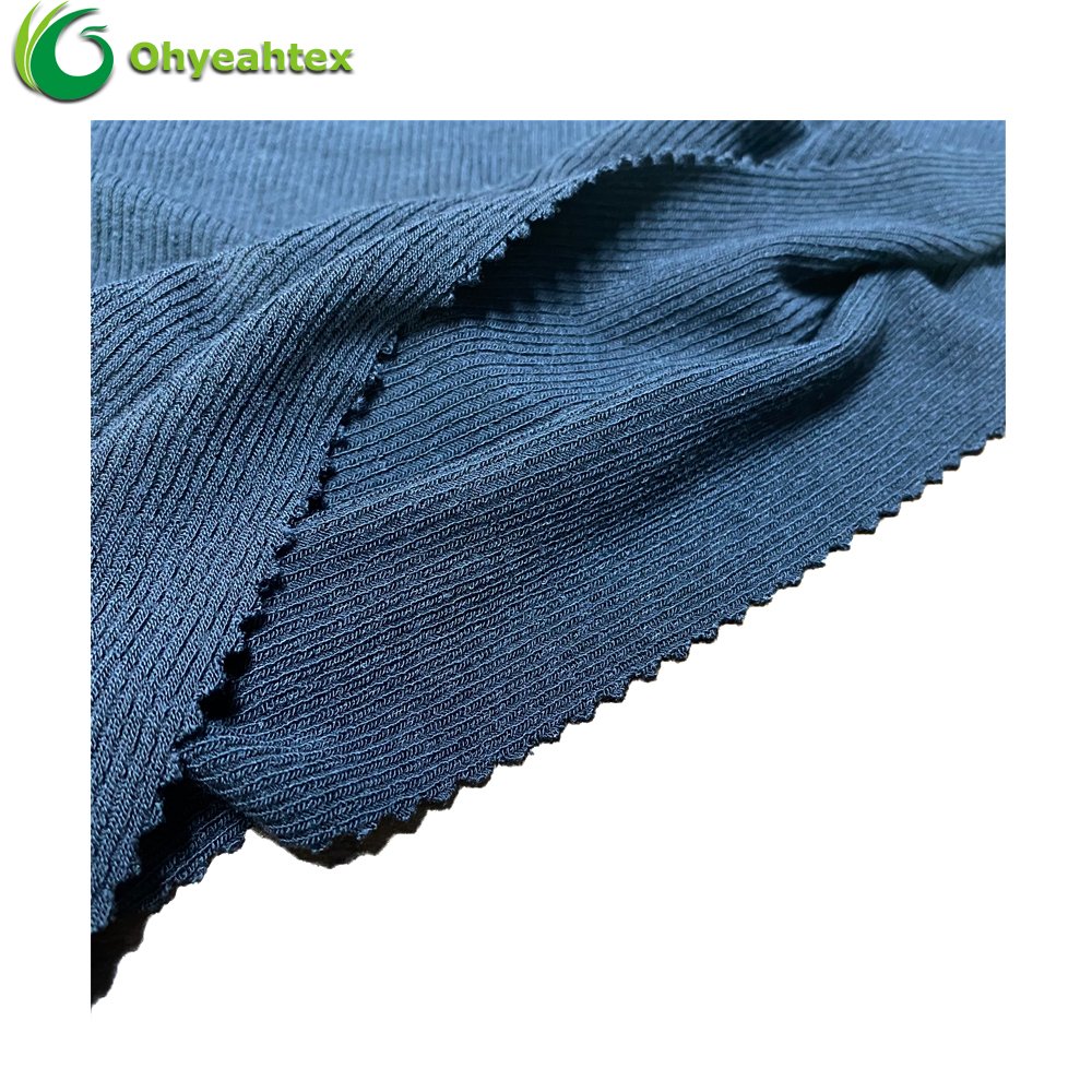 Sustainable 4 way Stretch Knitting 2x1 Rib Spandex Bamboo Fiber Fabric For Sweatshirt