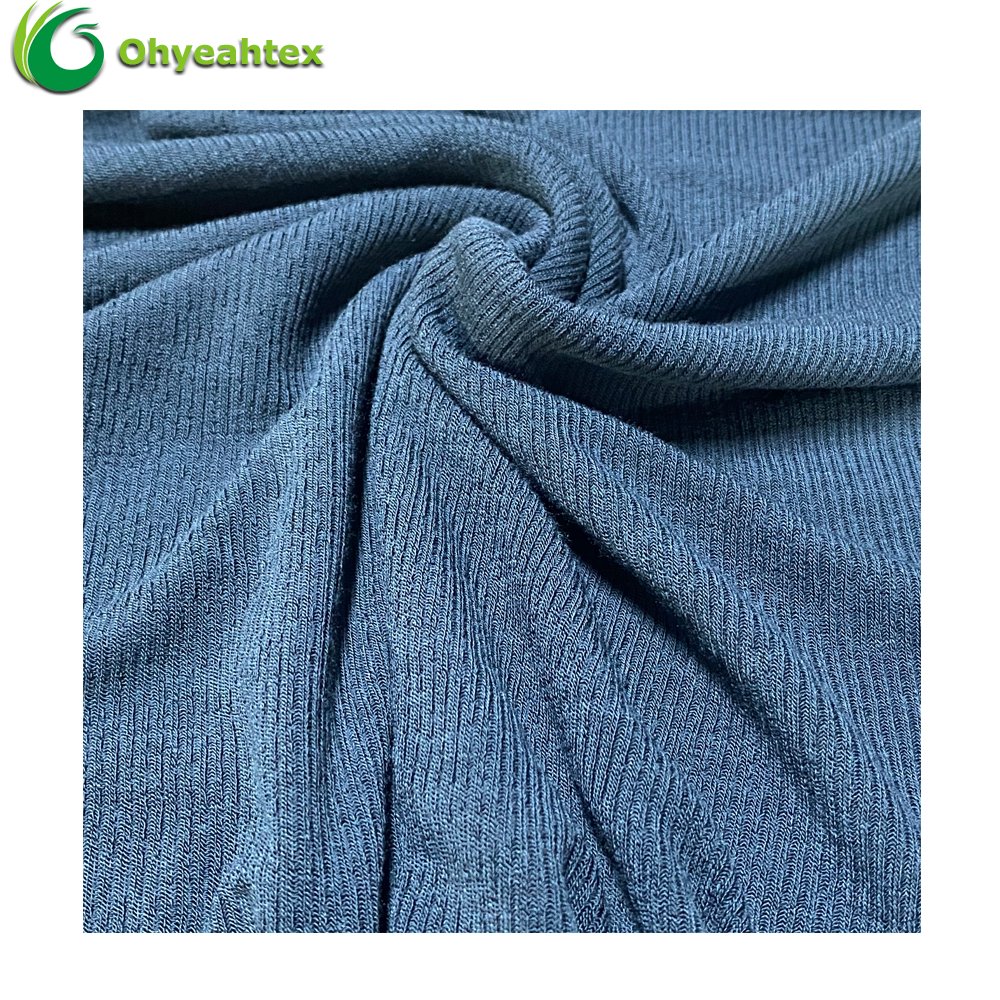 Sustainable 4 way Stretch Knitting 2x1 Rib Spandex Bamboo Fiber Fabric For Sweatshirt