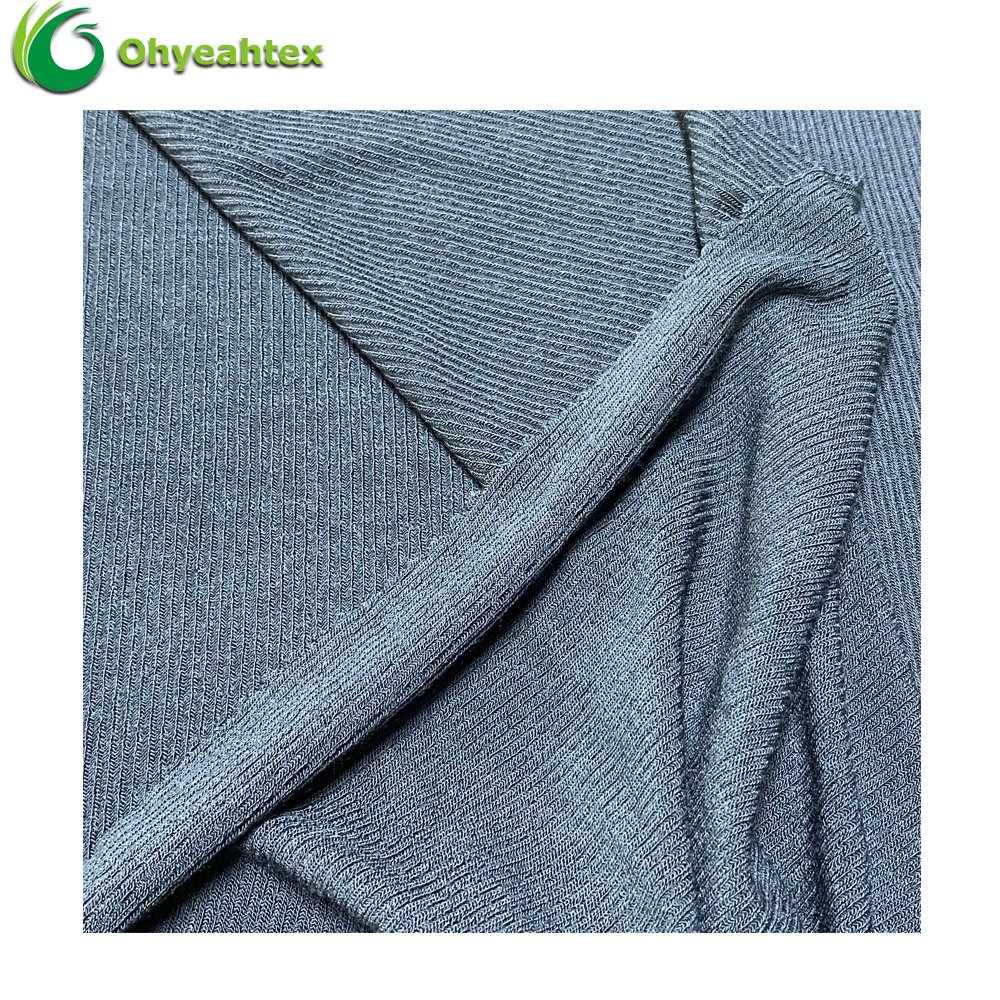 Sustainable 4 way Stretch Knitting 2x1 Rib Spandex Bamboo Fiber Fabric For Sweatshirt
