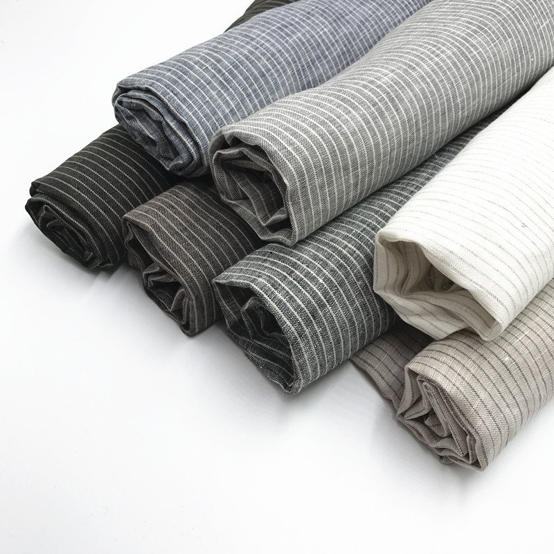 Wholesale Home Textile 100% Linen Fabric Striped Linen Fabric