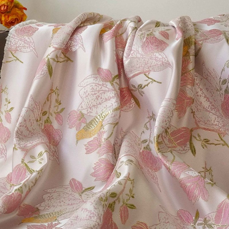 high quality polyester New Chinese flower and bird relief brocade yarn-dyed vest fabric for dress