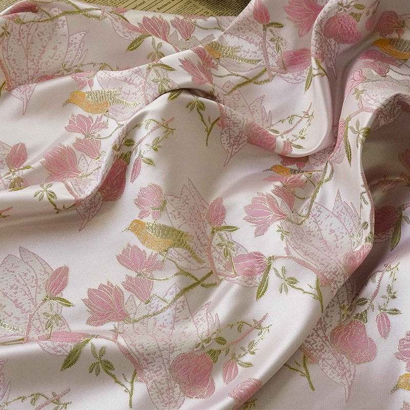 high quality polyester New Chinese flower and bird relief brocade yarn-dyed vest fabric for dress