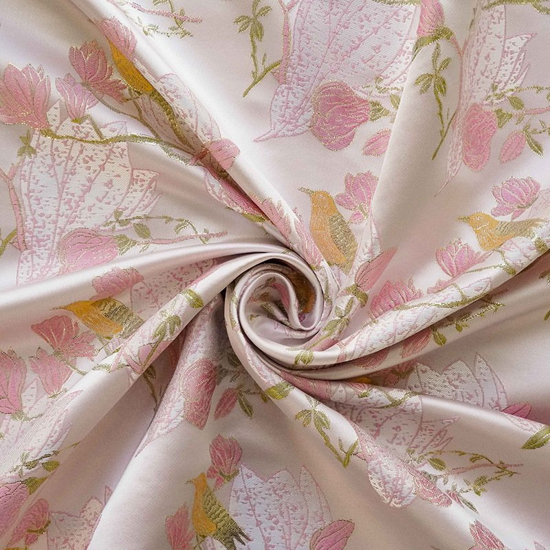 high quality polyester New Chinese flower and bird relief brocade yarn-dyed vest fabric for dress