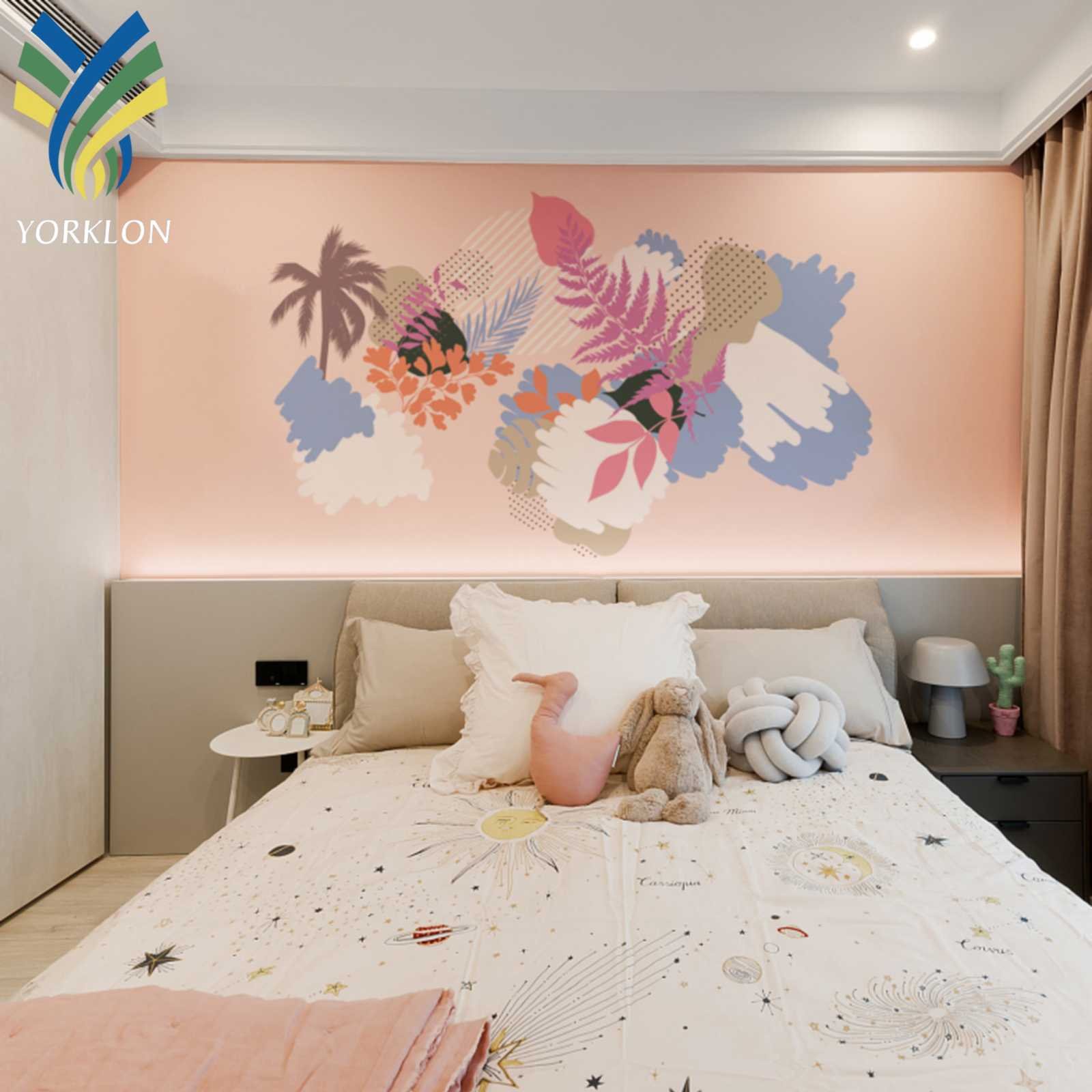 3D Pink Kids Children Room Wall paper Botanical Graffiti Palm Tree Cartoon Mural 3D Flower Wallpaper For Home Decoration